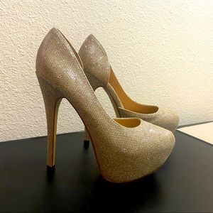 Platform pumps glitter gold nude size 8.